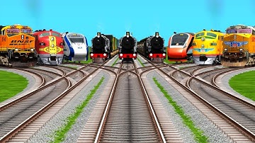9 Realistic Trains Crossing on Crazy XX Curved Branched Tracks | trains for kids | train simulator