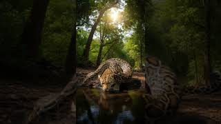 In the forest, a python caught a leopard drinking water and killed it. #python #leopard