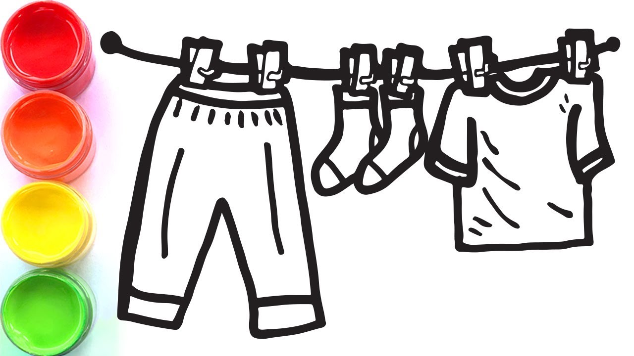 Drawing and coloring a Clothesline for kids, children, toddlers Tom