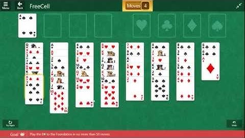 Windows 10 Anniversary / FreeCell Expert: Play the 8♦ to the Foundation in no more than 50 moves