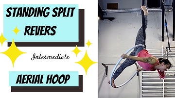 standing split revers, with foot blocked in the strop on aerial hoop tutorial
