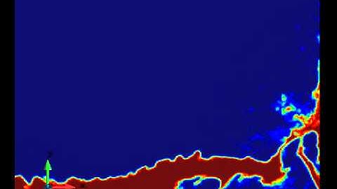 Koshizuka dam break experiment in 2D solved using fixed mesh PFEM2