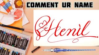 Henil Name Signature Calligraphy Status | How to Draw, Cursive Calligraphy with Cut Marker