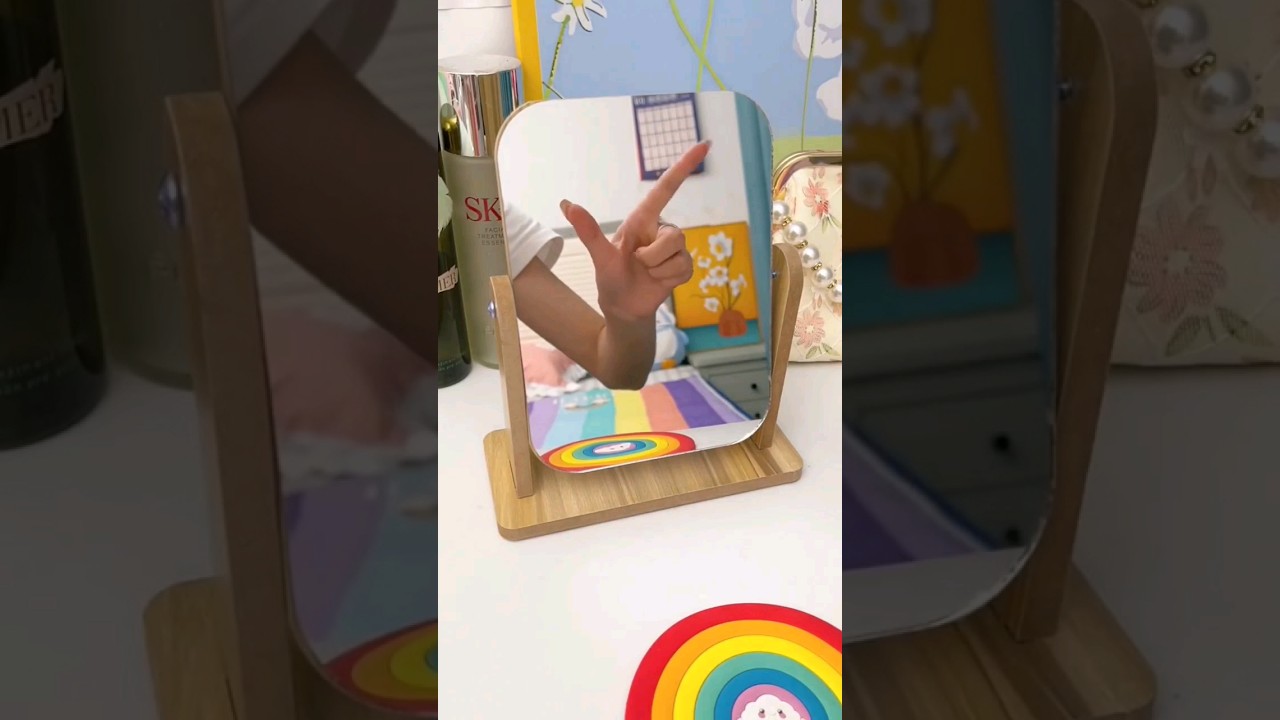 Wooden Desk Mirror | 360 Degree Swivel Mirror | Single-Sided Makeup Table Mirror 