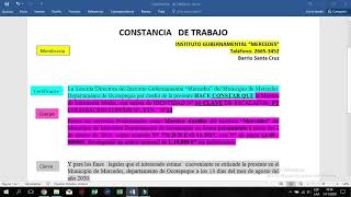 Elaboracion de Constancia de Trabajo Elaboracion de Constancia de Trabajo
