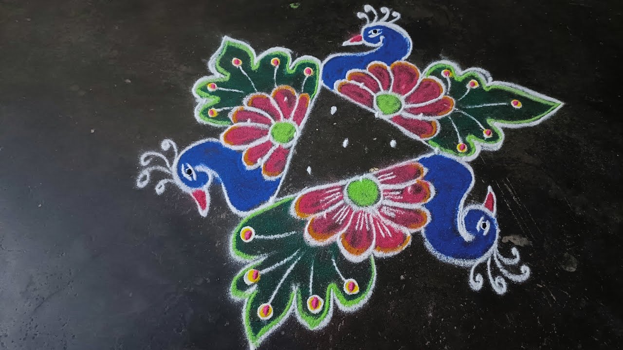Bird Rangoli very easy bird rangoli || sankranti muggulu || peacock rangoli | friday ...