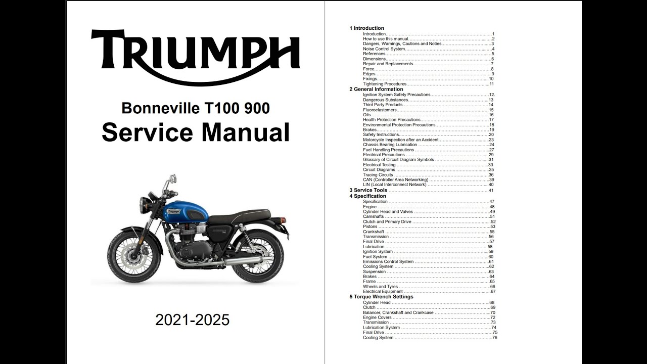 Triumph Bonneville T100 900 2021-2025 Service Manual Download PDF