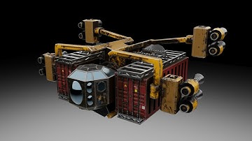 Cargo spaceship lowpoly 3d model sci fi