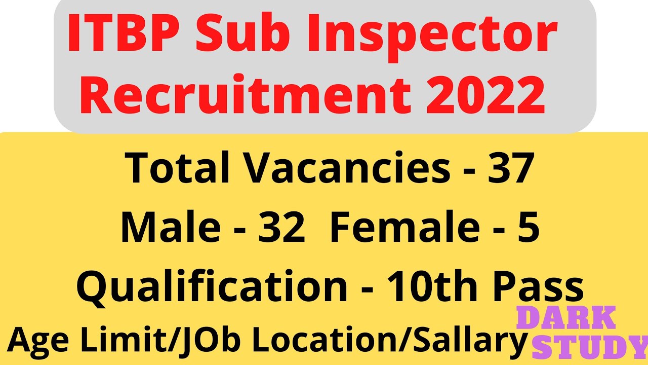 ITBP Sub Inspector Recruitment 2022 ||Total Vacancy 37 Male and Female Age Limit Selection Process||