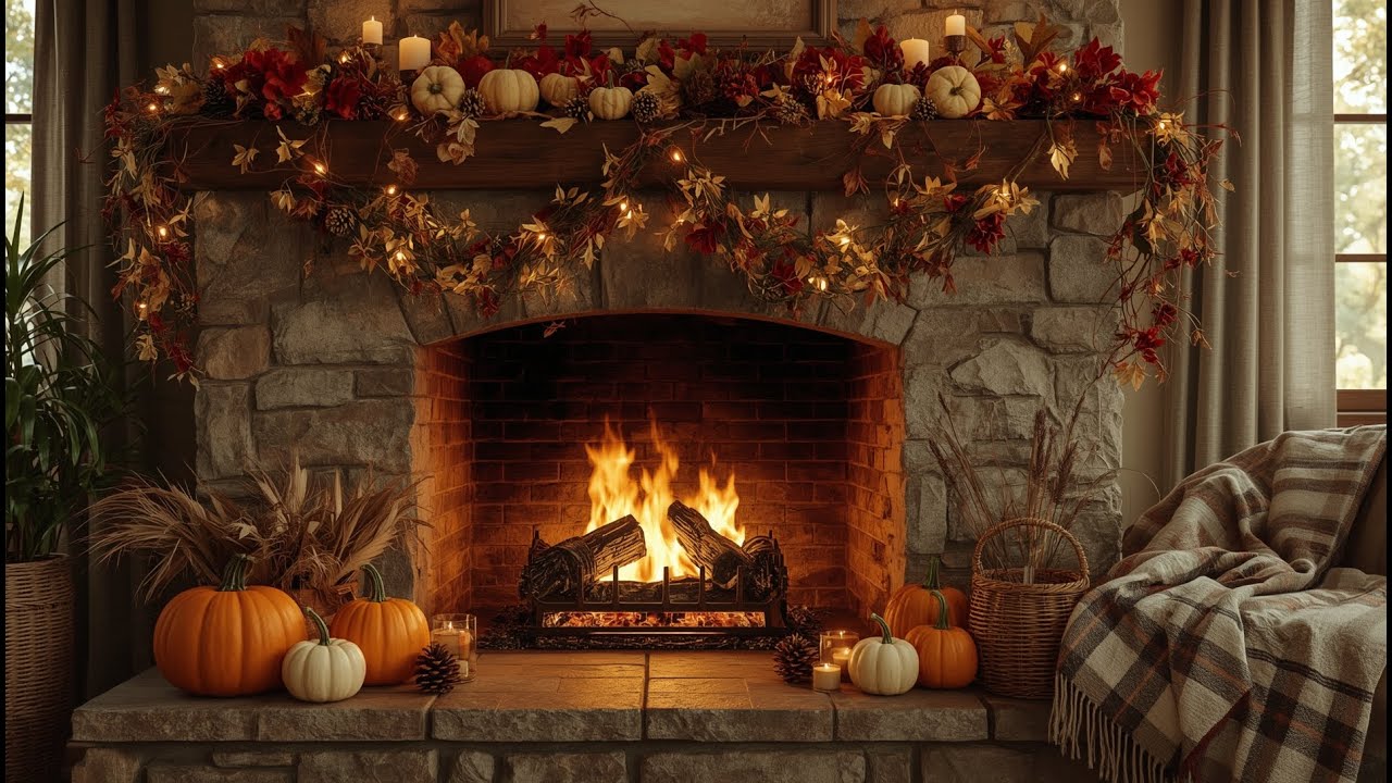 Cozy Autumn Fireplace 🍂 | Crackling Fire, Warm Fall Ambience & Gentle ...
