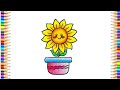 Flower pot drawing  cute sunflower drawing  how to draw cute sunflower pot step by step