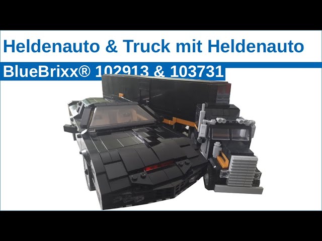 Ein Auto, ein Computer, ein Mann | BlueBrixx® schwarzes Heldenauto und Truck mit kleinem Heldenauto