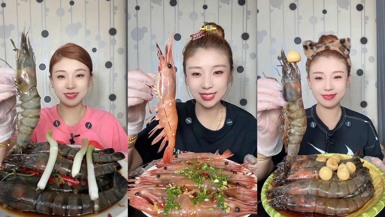【XueYan Mukbang】Black Tiger Shrimp+Peony Shrimp+Thai Shrimp🦐🌶🧄🍋#Seafood#asmr