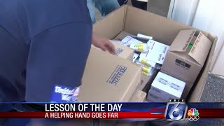 Volunteers with Chemours help sort school supplies gathered for Operation SOS