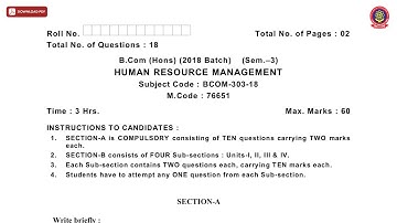 BCOM 3RD SEM HONS HUMAN RESOURCE MANAGEMENT DEC 2020 | PTU