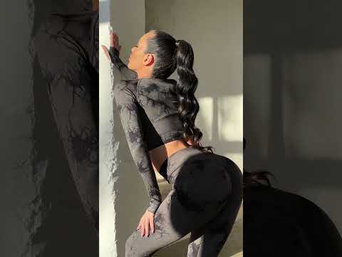 Фітнес-костюм Marble мармуровий (рашгард, легінси) графіт безшовний тай-дай з пуш-ап (двійка), видео 1