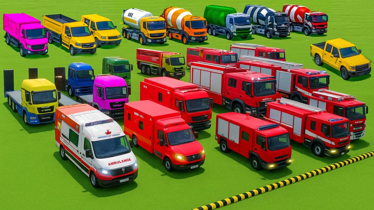 COLORFUL HIGH SPEED CARS -TRUCK, POLICE, AMBULANCE, FIRE TRUCK, JEEP, PICKUP, BUS, MONSTER TRUCK, #3