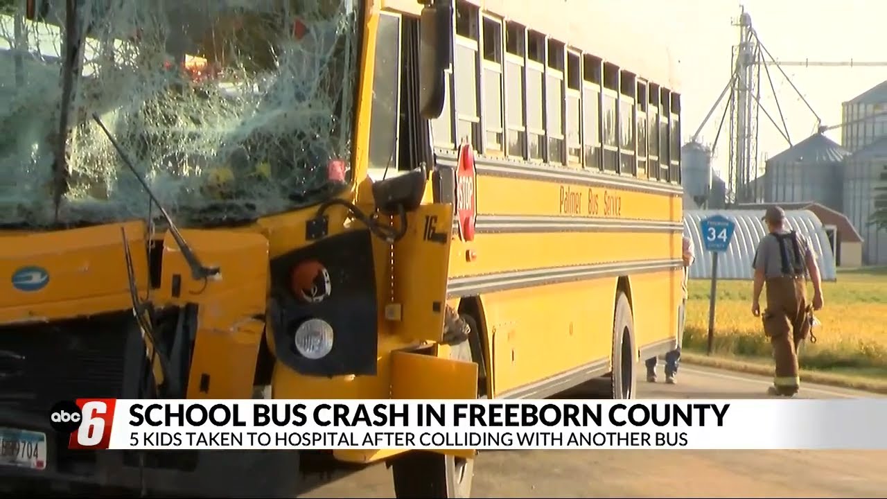 Five children taken to hospital after two school buses collide in Freeborn County