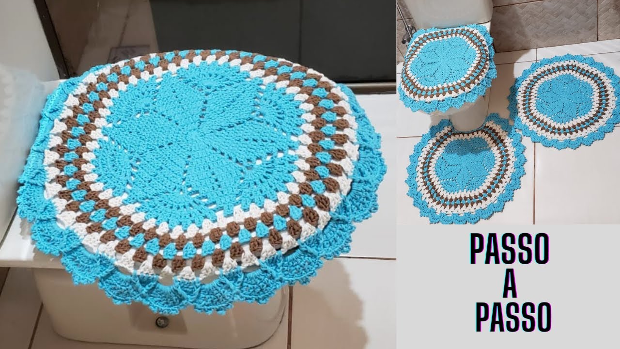 Capa para tampa do vaso em crochê do jogo de banheiro Estrela