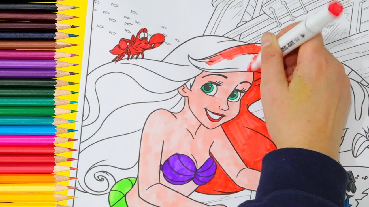 Coloreando Dibujos Grandes de Princesas Disney con marcadores, lápices de color y crayolas