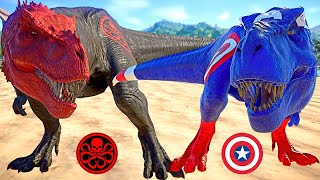 Captain America T-REX vs Red Skull T-REX Dinosaurs Fight 🌍 JURASSIC WORLD EVOLUTION