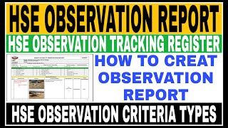 How to Creat HSE observation Report || Safety Observation Report || Observation Tracking Register