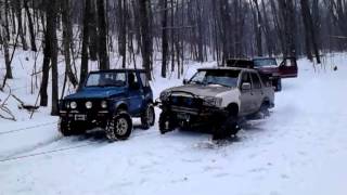 Snow wheeling Winching out of the ice