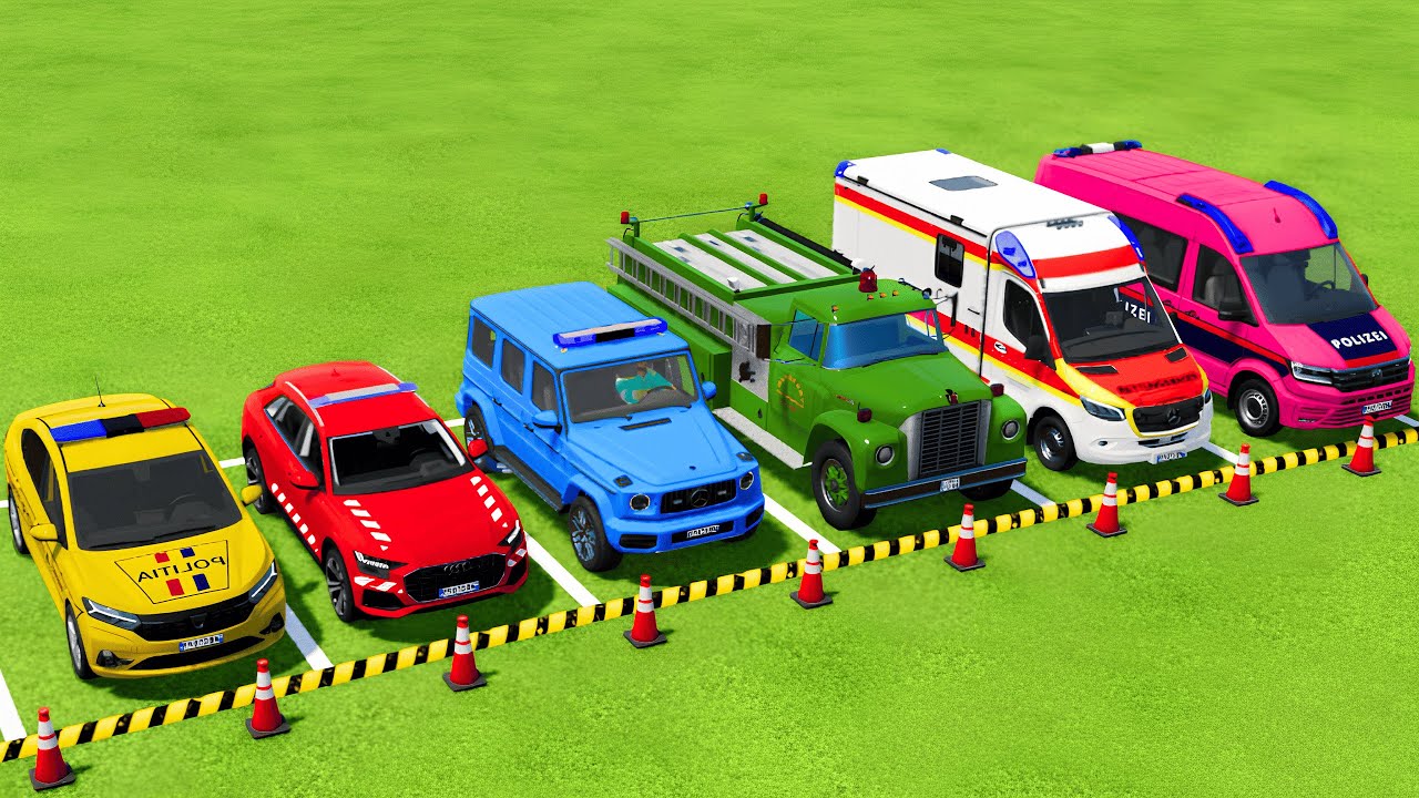 TRANSPORTING POLICE CARS, FIRE DEPARTMENT, AMBULANCE VEHICLES WITH TRUCKS ! Farming Simulator 22