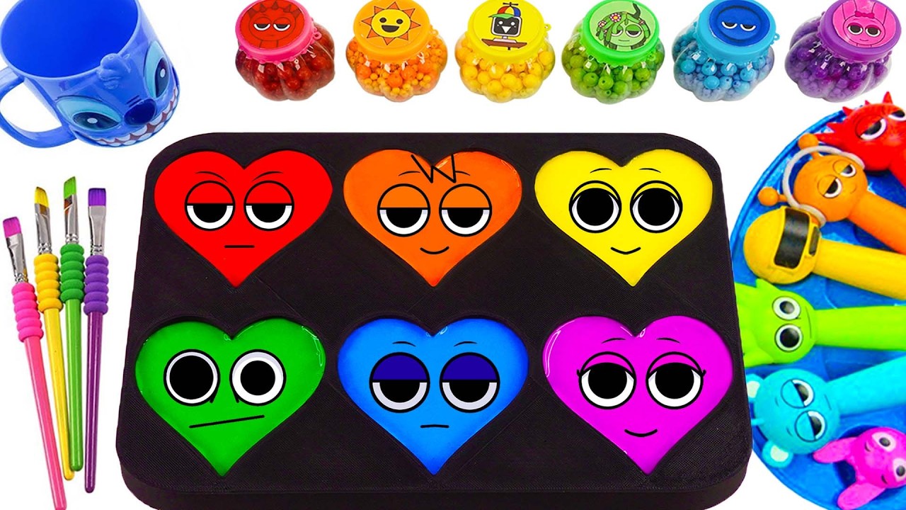 DIY Video 💖😱 | Making Rainbow Sprunki Heart Clay & Mixing 6 Colorful Slime Finger Candy ASMR |  🌈🔥✨