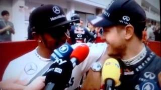 Korean GP 2013 - Sebastian Vettel interviews when Lewis suddenly appeared
