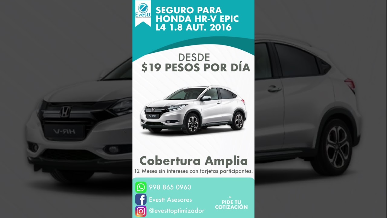 Precio por día de un seguro para auto 🚘 | HONDA HR-V EPIC L4 1.8 AUT ...