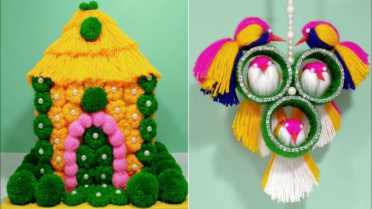 2 BEAUTIFUL HOME DECOR IDEAS/WOOLEN & BANGLES CRAFT IDEAS/WOOLEN BIRD & HOUSE MAKING