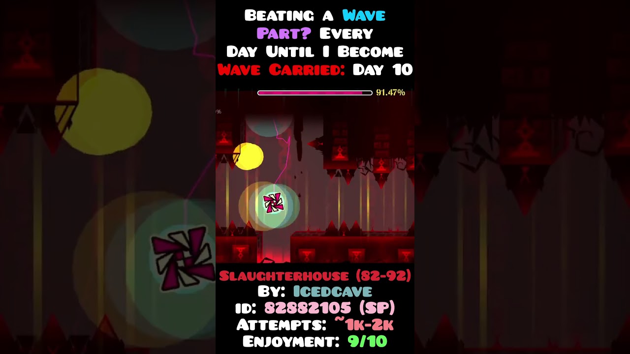 Day 10 of Becoming Wave Carried! Slaughterhouse 82-92 #geometrydash