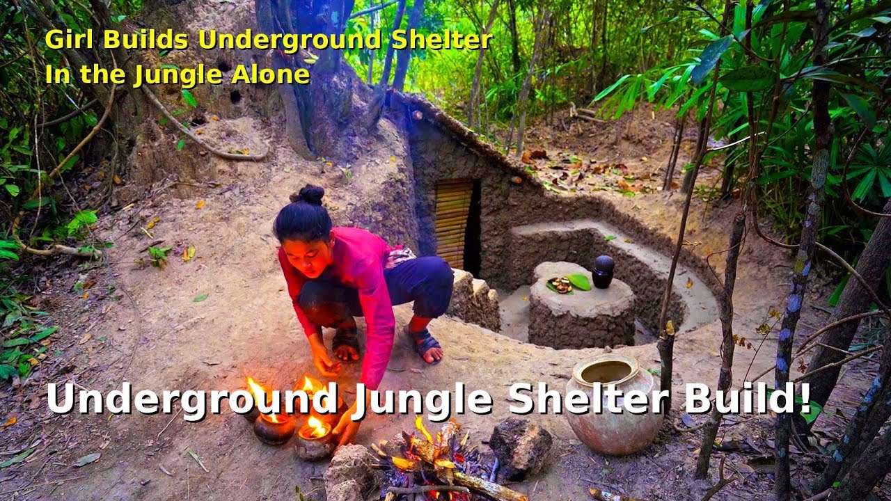 girl build underground home shelter alone in the jungle - YouTube