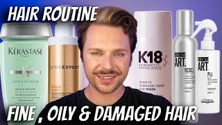 OILY AND DAMAGED HAIR ROUTINE | Flat Hair Routine | Products To Get Texture In Your Hair