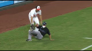 Wade LeBlanc runs over third base coach, throws pick offs and balks, a breakdown