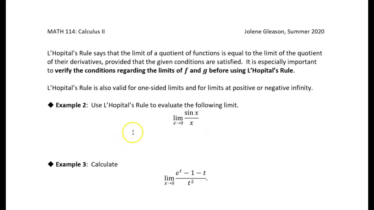 4.7 L'Hopital's Rule: Example 2 - YouTube
