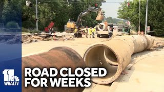 Road closed for over a month after water main break in Baltimore County