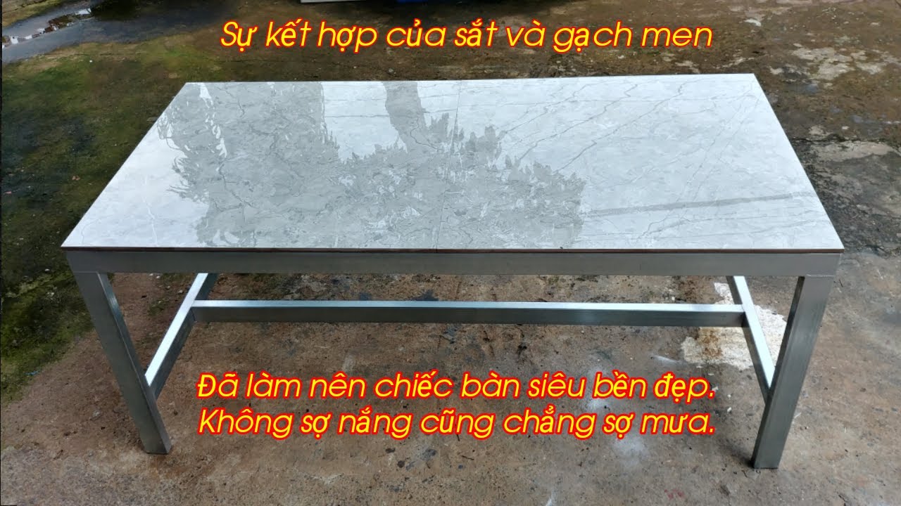 The super durable table is a combination of iron and ceramic tiles. - youtube