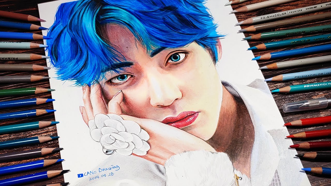 Drawing BTS V (Taehyung) Colored Pencil Drawing | by leecano - YouTube