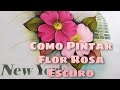 Como Pintar Flor Rosa Escuro em Pano de Prato