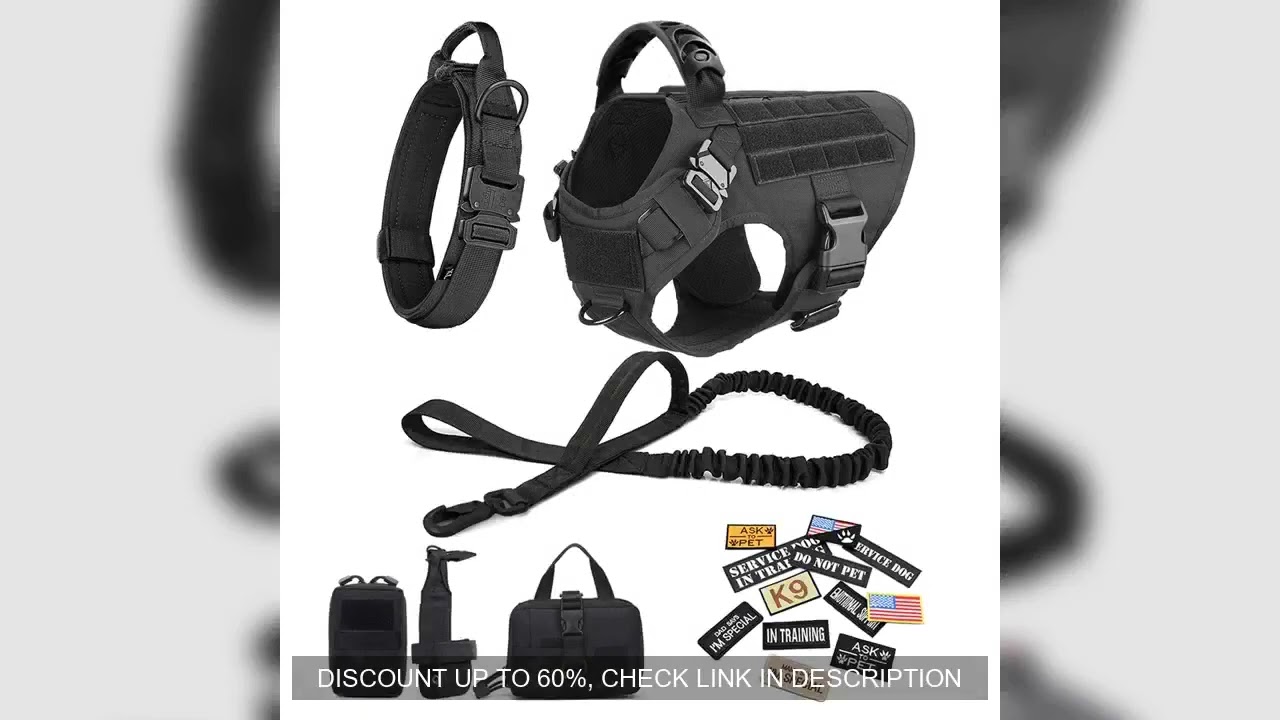 Military Large Dog Harness Collar Leash Bags Patches Set Pet Malinois Training Vests Tactical Dogs H
