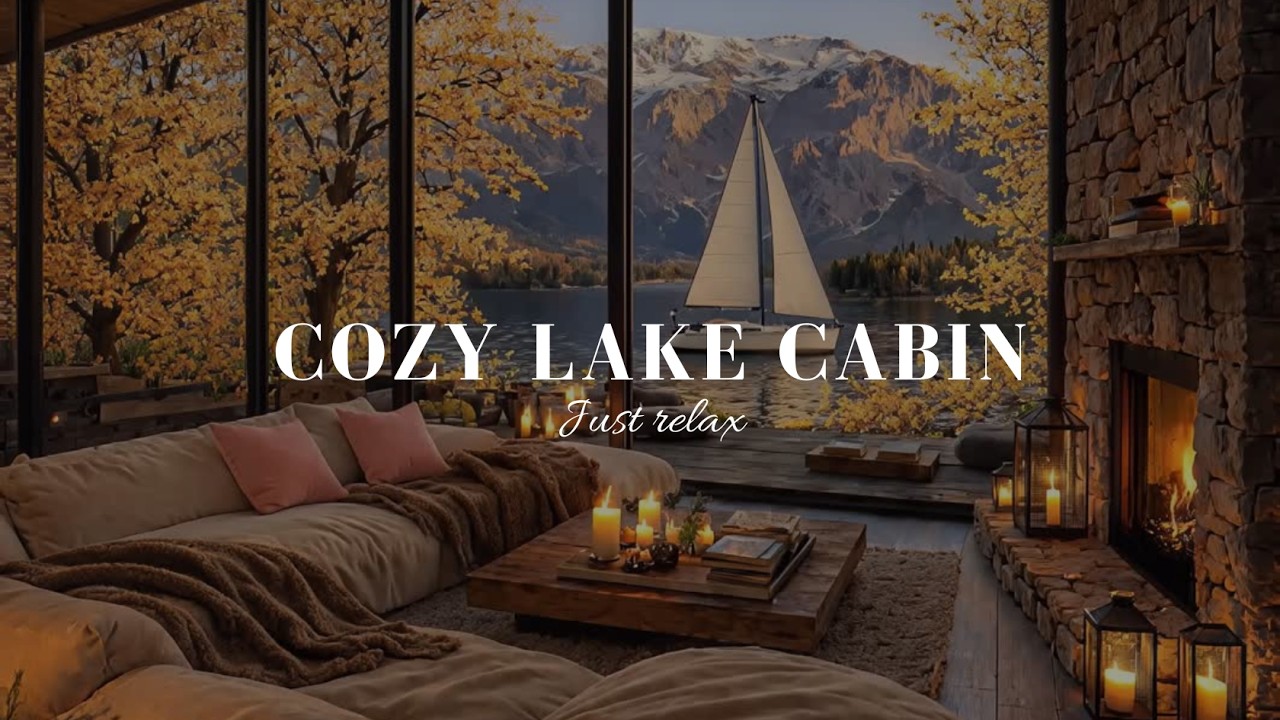 3H Relax & Focus •🍂 Cozy Lake Cabin Autumn Ambience 4K •🎷 Smooth Jazz