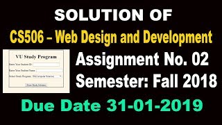 Quiz of CS506 Assignment No 2 Due Date 31-01-2019