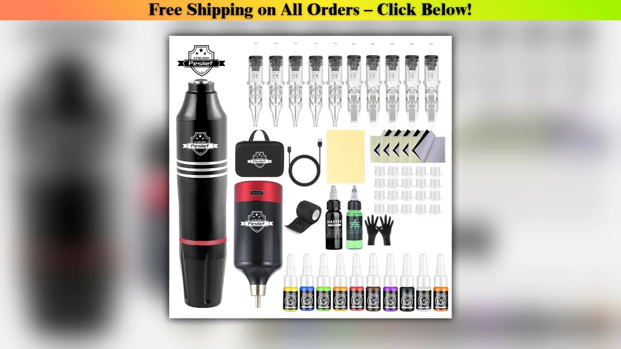 Professional Wireless Rotary Tattoo Machine Kit with 10Pcs Cartridge Needles Complete Set for Tatto