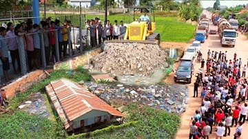 Amazing New Complete Project Landfill Up By Skill Bulldozer Pushing Soil & Dump Truck Unloading Soil