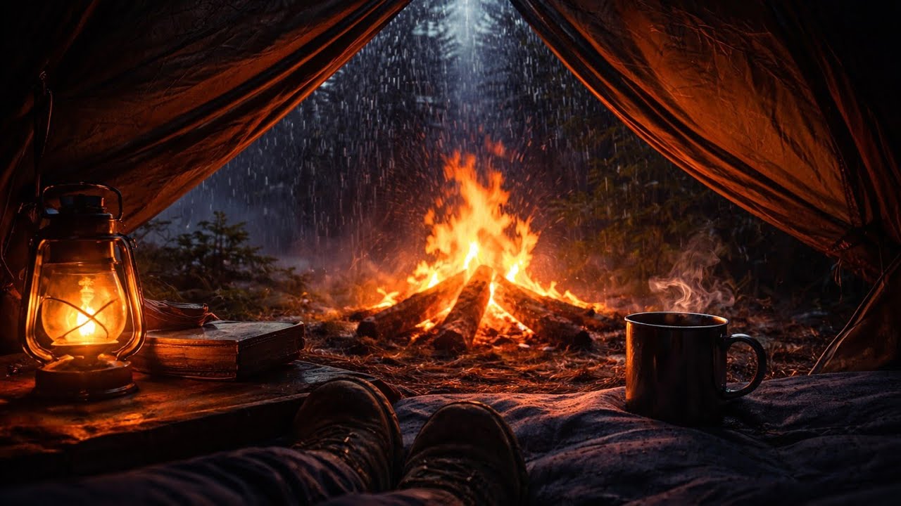 Cozy Rain on Tent & Crackling Campfire | 1 Hour of Instant Stress Relief (No Music)