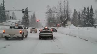 Driving from JBER to Debarr Anchorage During A Light Winter Storm.