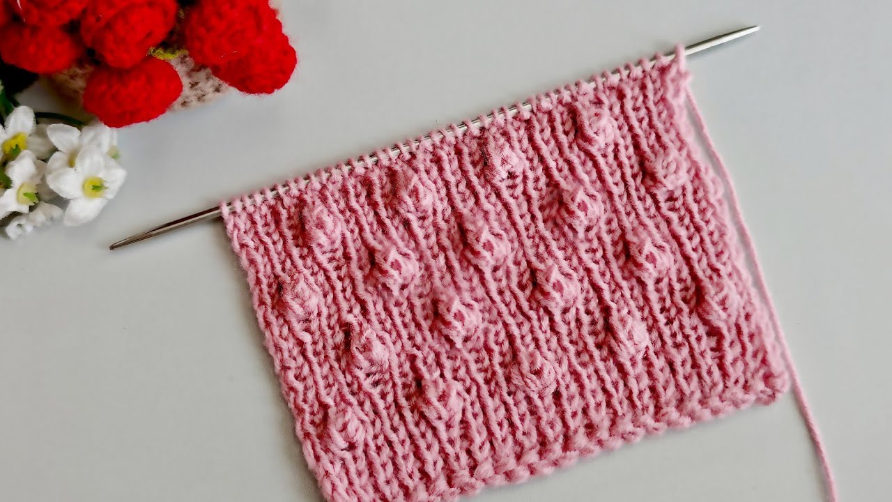 Easy 1x1 Rib Bobble Stitch Knitting Pattern/ बार्डर वाली बुनाई पे ही ...