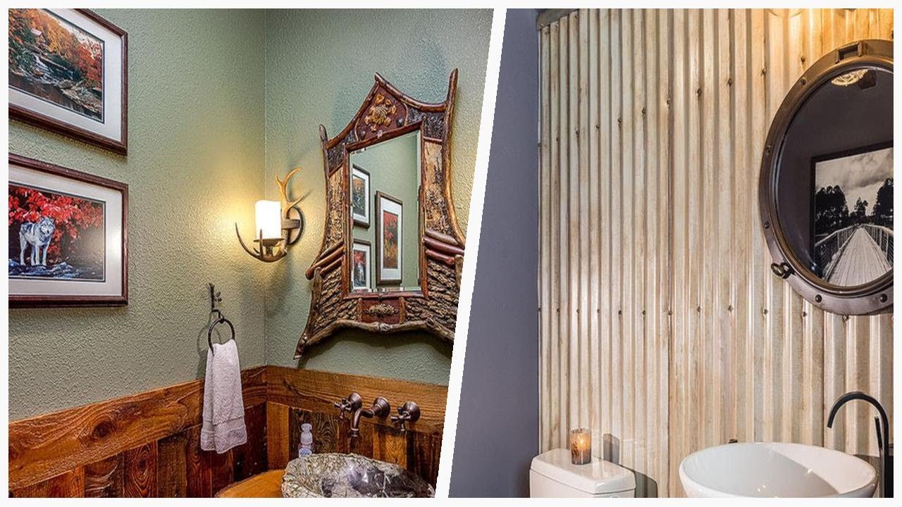75 Rustic Dark Wood Floor Powder Room Design 😊 - YouTube